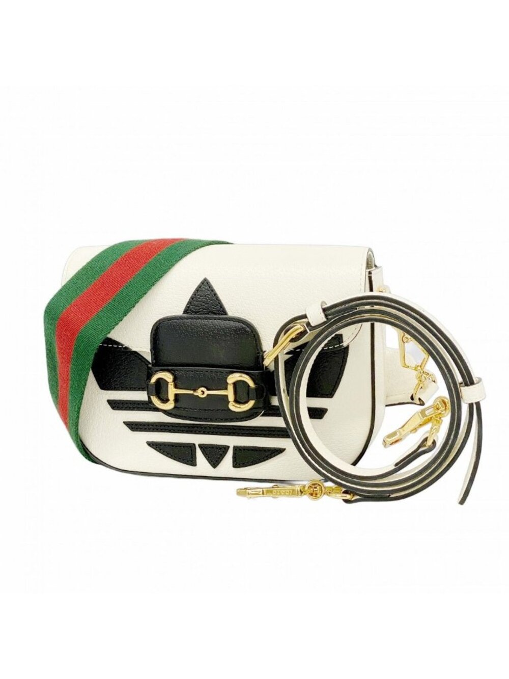 Gucci Shoulder Bag Horsebit Adidas Collaboration Leather Black White Gold